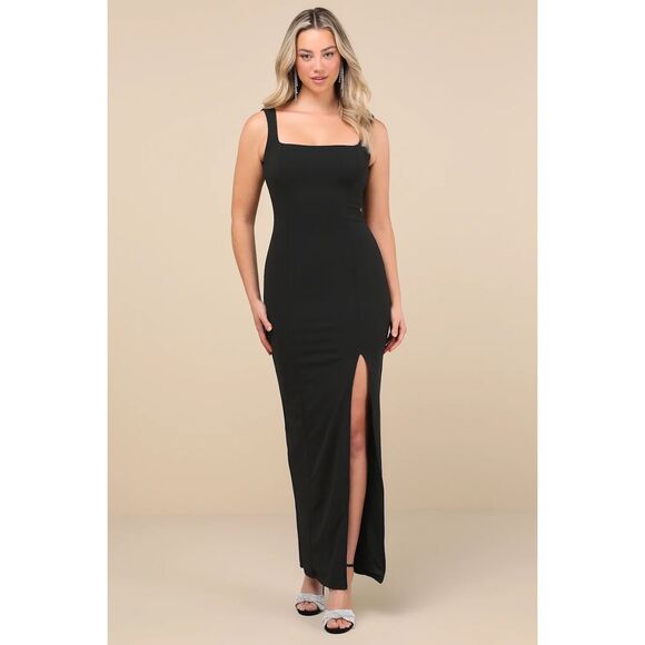 Lulus Inspiring Allure Black Square Neck Column Maxi Dress Size M NWT - Picture 5 of 13